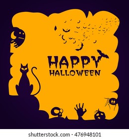 Happy Halloween background with silhouette of various scary elements,.