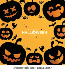 happy halloween background with silhouette vector. pumpkin silhouettte. halloween vector for greeting card, banner, poster, leanding page and etc.