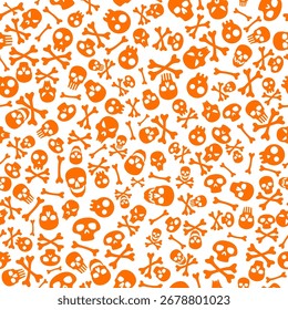 Happy Halloween Background with Skull and Bones. Seamless Halloween Pattern. Isolated vector illustration
