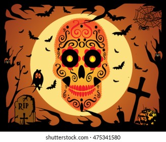 Happy Halloween background with skull icon