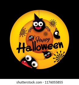 Happy Halloween background with spiders. Vector illustration