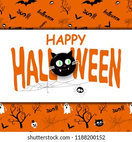 Happy Halloween background with spiderweb and text.