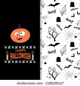 Happy Halloween background with spiderweb and text.