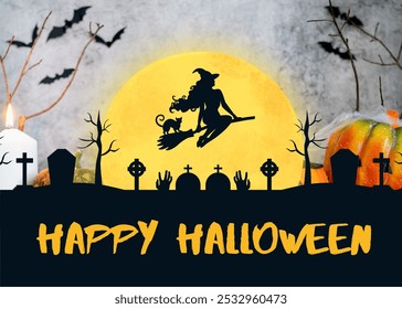 Happy Halloween with Halloween Background, Spooky Elements Featuring Pumpkins, Bats, and Spider Webs, Perfect for Festive Decorations, Invitations, and Cards to Celebrate the Halloween Spirit.