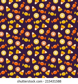 Happy Halloween! Background with sweets. Seamless pattern. Vector illustration.