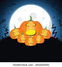 Happy Halloween Background Template in the Darkness with pumpkin Under Full Moon - Vector Illustration	
