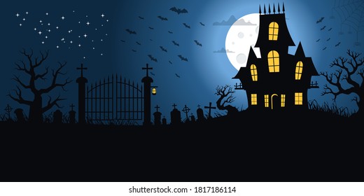 Happy Halloween Background Template in the Darkness Under Full Moon - Ilustración vectorial