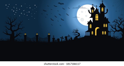 Happy Halloween Background Template in the Darkness Under Full Moon - Vector Illustration