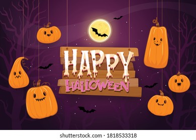 Happy Halloween Background Template in the Darkness with pumpkin