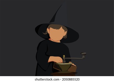 Happy Halloween background template design with a picture of a child wearing a witch's dress