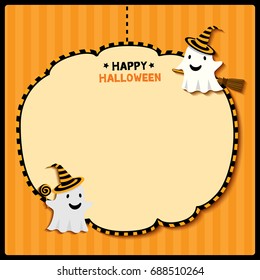 Happy Halloween background template design with little ghost on stripe orange background.