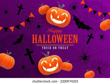 Happy halloween background template with pumpkin.