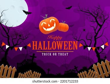 Happy halloween background template with pumpkin.