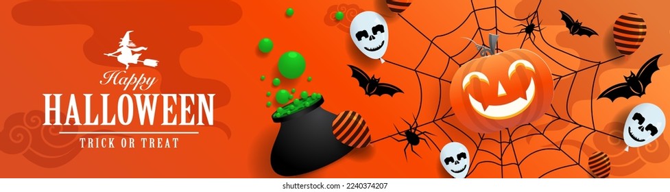 Happy halloween background template with pumpkin.