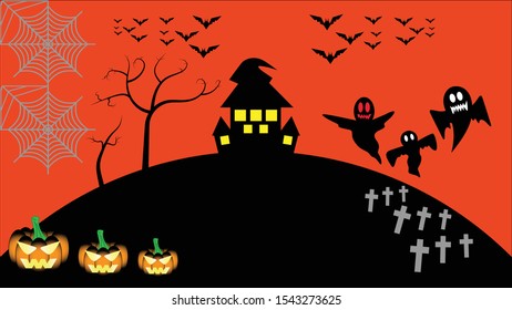 Happy halloween background, vector or banner with orange and black