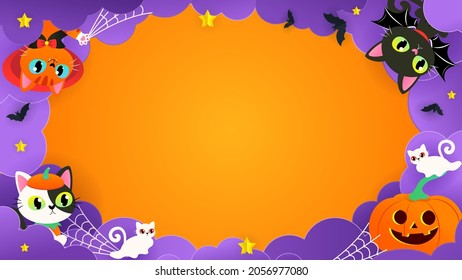 Happy Halloween Background Vector illustration. Cute cats in halloween costume