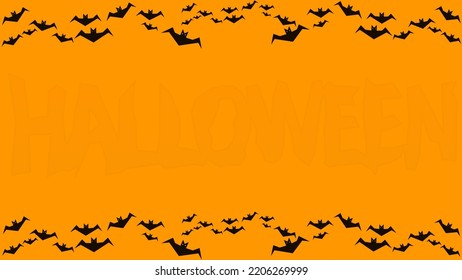 Happy Halloween Background. vector background illustration. collection of Halloween bats on top and bottom on orange background.
