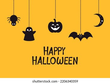 Happy Halloween Background vector illustration. Halloween hanging ornaments on yellow background.