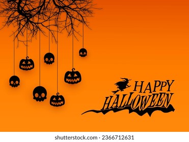 Happy Halloween Background vector illustration. Halloween hanging pumpkins on creepy tree brunch.