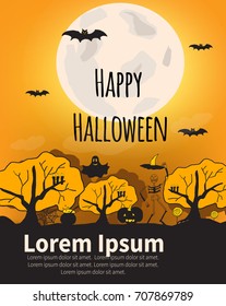  Happy halloween. Halloween Background. Vector Illustration. Party Invitation Concept in Traditional Yellow and Black Colors with Place for your Text. - stock vector