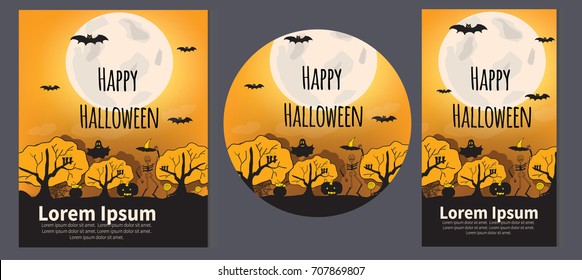  Happy halloween. Halloween Background. Vector Illustration. Party Invitation Concept in Traditional Yellow and Black Colors with Place for your Text. - stock vector