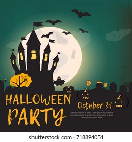  Happy halloween. Halloween Background. Vector Illustration. Party Invitation Concept in Traditional Yellow and Black Colors with Place for your Text. - stock vector