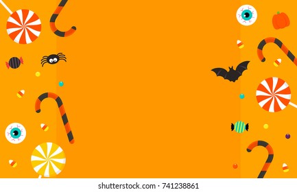 Happy Halloween Background vector illustration. Halloween candy on orange background.