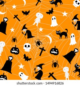 Happy Halloween background vector illustration,cut set with cartoon chatacters