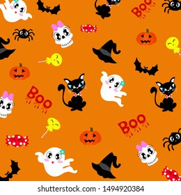 Happy Halloween background vector illustration,cut set with cartoon characters