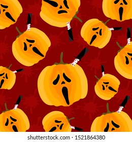 Happy Halloween background vector illustration,pumpkin face with blood drop
