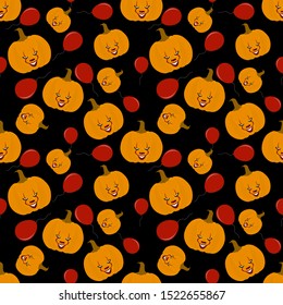 Happy Halloween background vector illustration,pumpkin scary face with red balloons ￼