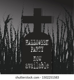 happy halloween background vector shows black and white tone of grave which texts that invite to the halloween party