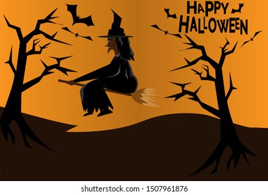 happy Halloween background vector. Spooky Halloween landscape