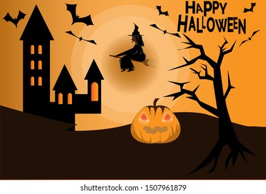 happy Halloween background vector. Spooky Halloween landscape
