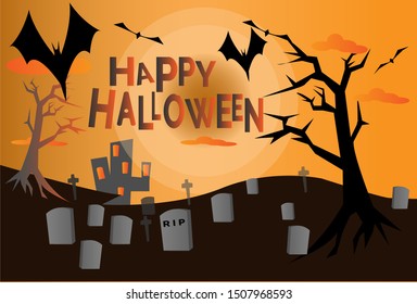 happy Halloween background vector. Spooky Halloween landscape