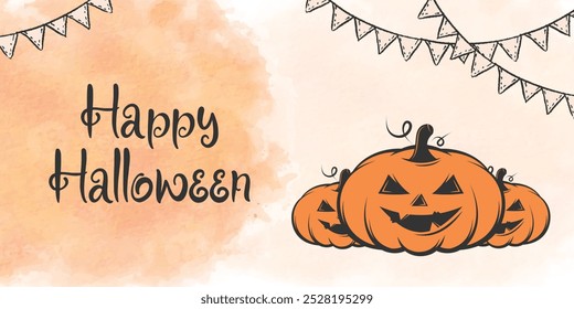 Feliz Halloween de fondo. Ilustración 2d de Antiguas con Jack-O'-Lantern. Para el Día de Halloween, celebraciones de trucos o regalos, fiestas en Festiva y festividades del 31 de octubre