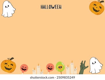 Happy Halloween Background, Wallpaper, Them, Pattern with ghot, tree, pumpkin , candy in holiday