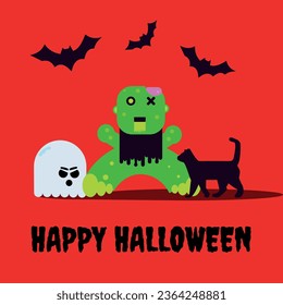 Happy halloween background.Background contain bats,zombie,black cat and ghost.