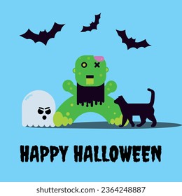 Happy halloween background.Background contain bats,zombie,black cat and ghost.