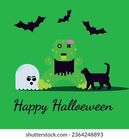 Happy halloween background.Background contain bats,zombie,black cat and ghost.