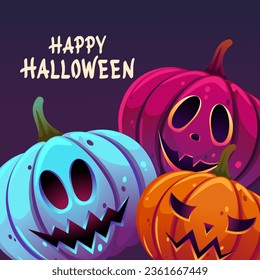Happy Halloween background.Halloween pumpkins with funny and scary facial expressions.Vector illustration.