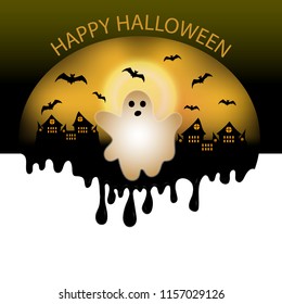 Happy Halloween backgrounds. Decoration with the falling drops for a poster or banner and sticker. Design elements with ghost, castle and bats. Vector illustration.