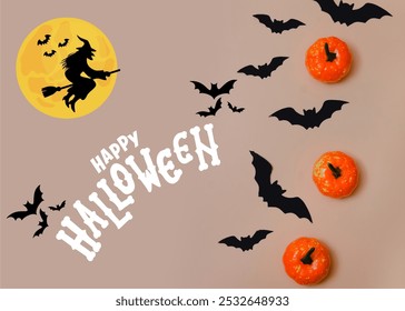 Happy Halloween with Halloween Backgrounds Featuring Pumpkins and Bats, Festive Spooky Design, Eerie Typography, Colorful and Fun Illustrations, Perfect for Cards and Decorations