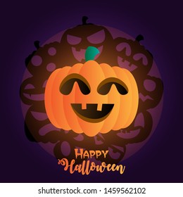 Happy Halloween badge. Jack O' Lantern pumpkin head in different expression.