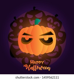 Happy Halloween badge. Jack O' Lantern pumpkin head in different expression.