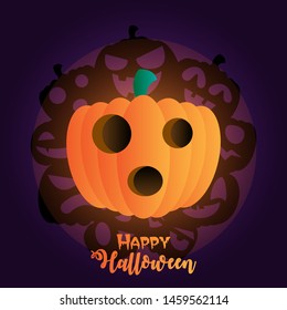 Happy Halloween badge. Jack O' Lantern pumpkin head in different expression.