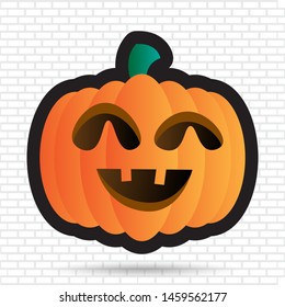 Happy Halloween badge. Jack O' Lantern pumpkin head in different expression.