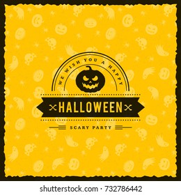 Happy Halloween Badge, sticker, label with yellow background. Design element for greeting card or party flyer. Vector illustration