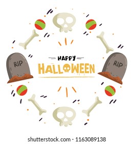 Happy Halloween Ball Bone Grave Frame Vector Image
