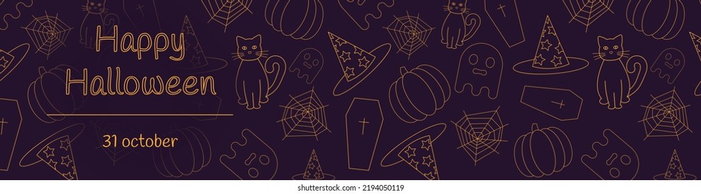 Happy Halloween banne on purple background. 